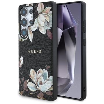 Samsung Galaxy S25 Ultra Guess Grained Printed Flower Pattern Case - MagSafe Compatible - Black