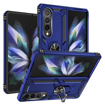 Samsung Galaxy Z Fold4 Hybrid Case s Kovovým Kickstandom - Modrá