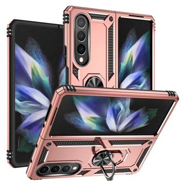 Samsung Galaxy Z Fold4 Hybrid Case s Kovovým Kickstandom - Ružové zlato