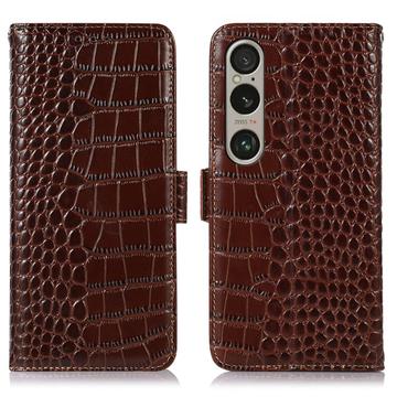 Crocodile Séria Sony Xperia 1 VI Kožené Puzdro na Peňaženku s RFID