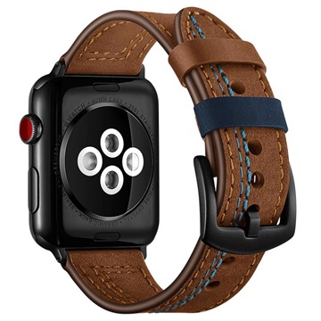 Séria Apple Watch Series 10/9/8/SE (2022)/7/SE/6/5/4/4/3/2/1 Stitched Leather Rap - 42mm/41mm/40mm/38mm - hnedá