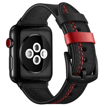 Apple Watch Series Ultra 2/Ultra/10/9/8/SE (2022)/7/SE/6/5/4/3/2/1 Stitched Leather Rap - 49mm/46mm/45mm/44mm/42mm - čierna