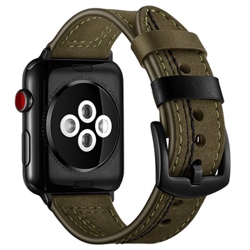 Apple Watch Series Ultra 2/Ultra/10/9/8/SE (2022)/7/SE/6/5/4/3/2/1 Stitched Leather Strap - 49mm/46mm/45mm/44mm/42mm - zelená