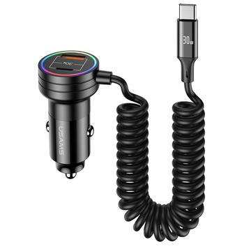 Usams US-CC167 Car Charger 60W With USB-C, USB-A Ports and USB-C Cable - Black