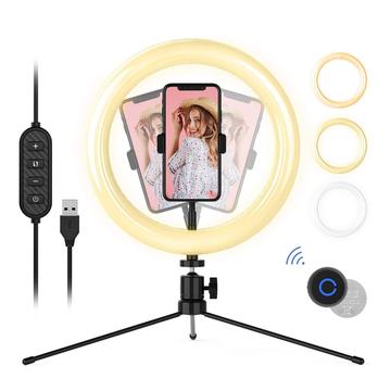 WONEW ZJ27 10" Desktop Ring Light LED Fill Light with Tripod Support Bluetooth Selfie