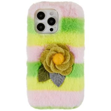 3D Plush Chlpatá Zima iPhone 14 Pro Max TPU Puzdro - Žltá Ružová