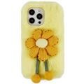 3D Plush Chlpatá zima iPhone 14 Pro TPU Puzdro - žltá kvet