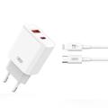 XO CE12 Quick Wall Charger w. Lightning Cable - 20W, QC, PD - White