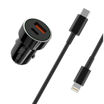 XO TZ11 Fast Car Charger Set - iPhone 14/13/12/X/iPad Pro - 20W