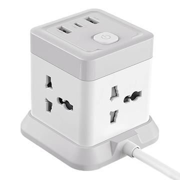 XO WL20 Power Strip with 4x AC Sockets - 2x USB-A, USB-C - White