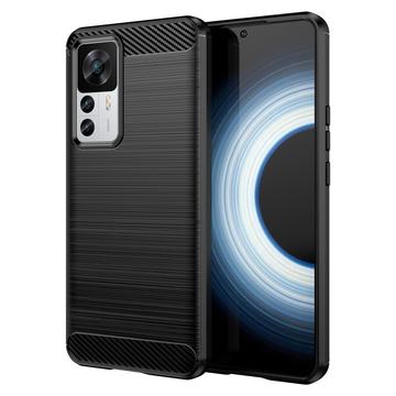 Xiaomi 12T/12T Pro Puzdro z Brúseného TPU - Uhlíkové Vlákno - Čierne