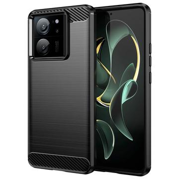 Xiaomi 13T/13T Pro Puzdro z Brúseného TPU - Uhlíkové Vlákno - Čierne