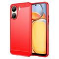 Xiaomi Poco C65/Redmi 13C Puzdro z Brúseného TPU - Uhlíkové Vlákno - Červená