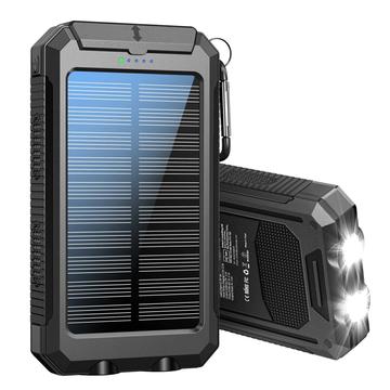 YD-886 Waterproof Solar Power Bank 8000mAh w. Flashlight, Compass - Black