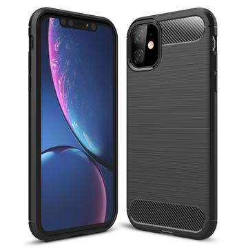 iPhone 11 Puzdro z Brúseného TPU - Uhlíkové Vlákno - Čierna