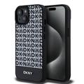 iPhone 15 DKNY Repeat Pattern Bottom Stripe Case - MagSafe Compatible - Black