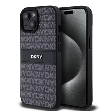 iPhone 15 DKNY Repeat Pattern Tonal Stripe Case - Black