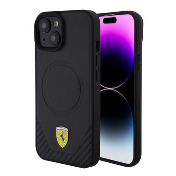 iPhone 15 Ferrari Carbon Metal Logo Mag Case - čierne