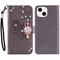 iPhone 15 Owl Rhinestone Wallet Case - Grey