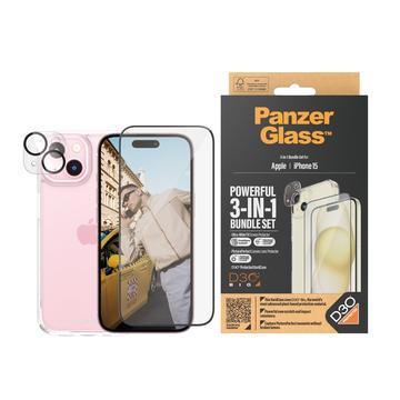 Ochranný balík 3 v 1 PanzerGlass pre iPhone 15 – Priehľadný