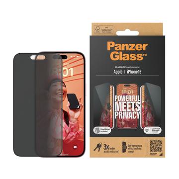 iPhone 15 PanzerGlass Ultra-Wide Fit Privacy EasyAligner Screen Protector - Black Edge