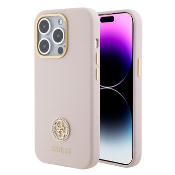 iPhone 15 Pro Guess 4G Puzdro s kovovým logom a kamienkami z tekutého silikónu