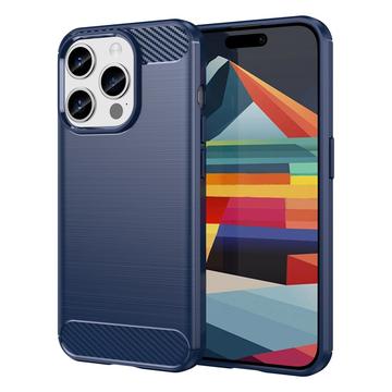 iPhone 15 Pro Max Puzdro z Brúseného TPU - Uhlíkové Vlákno - Modrá