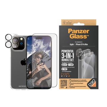 Ochranný balík 3 v 1 PanzerGlass pre iPhone 15 Pro Max – Priehľadný