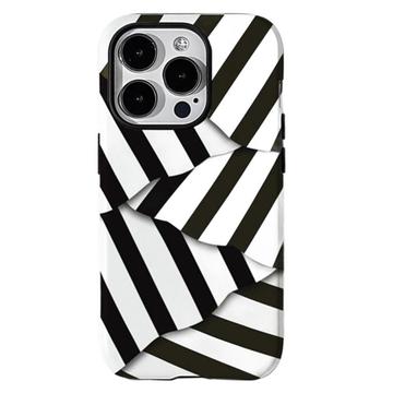 iPhone 15 Pro Max Stripes Detachable 2-in-1 Hybrid Case - Black / White