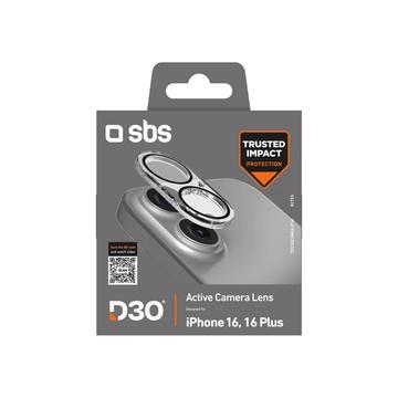 iPhone 16/16 Plus SBS Active D3O Camera Lens Tempered Glass Protector - Clear / Black