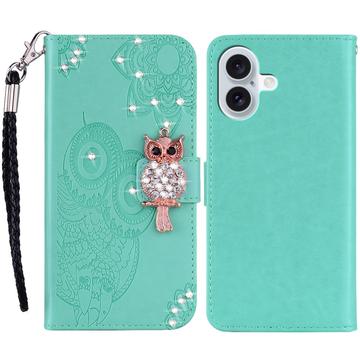 iPhone 16 Owl Rhinestone Wallet Case