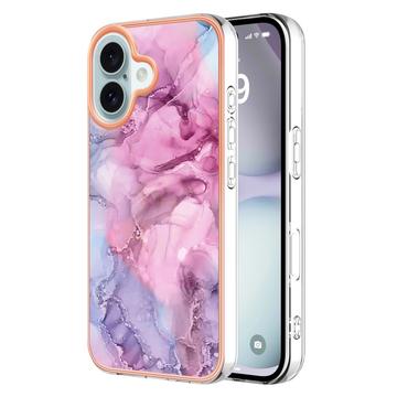 iPhone 16 Plus Marble Pattern Electroplated IMD TPU Case - Blue / Pink