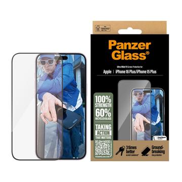 Ochrana obrazovky z tvrdeného skla iPhone 16 Plus/15 Plus PanzerGlass Ultra-Wide Fit EasyAligner - Čierny okraj