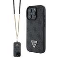 iPhone 16 Pro Max Guess 4G Strass Triangle Metal Logo Case with Crossbody Strap - Black