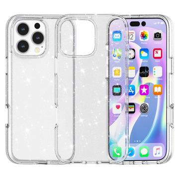 Štýlové hybridné puzdro série Glitter na iPhone 16 Pro Max – Biely