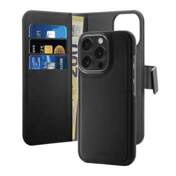 Puro 2-v-1 magnetický iPhone 16 Pro Wallet Case - Čierna