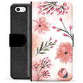 iPhone 5/5S/SE prémiové puzdro na peňaženku - Ružové kvety
